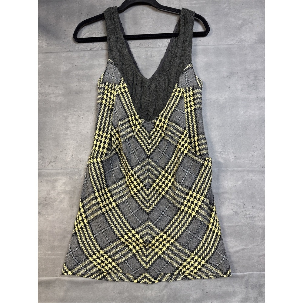 Free People Wool Blend Plaid Houndstooth Pinafore Mini Dress Geometric Plaid 8